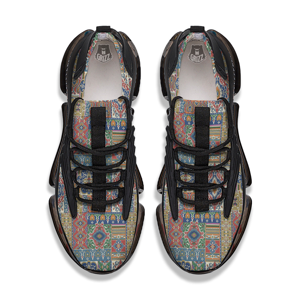 Patchwork Damask Vintage Print Pattern Black Gym Shoes-grizzshop