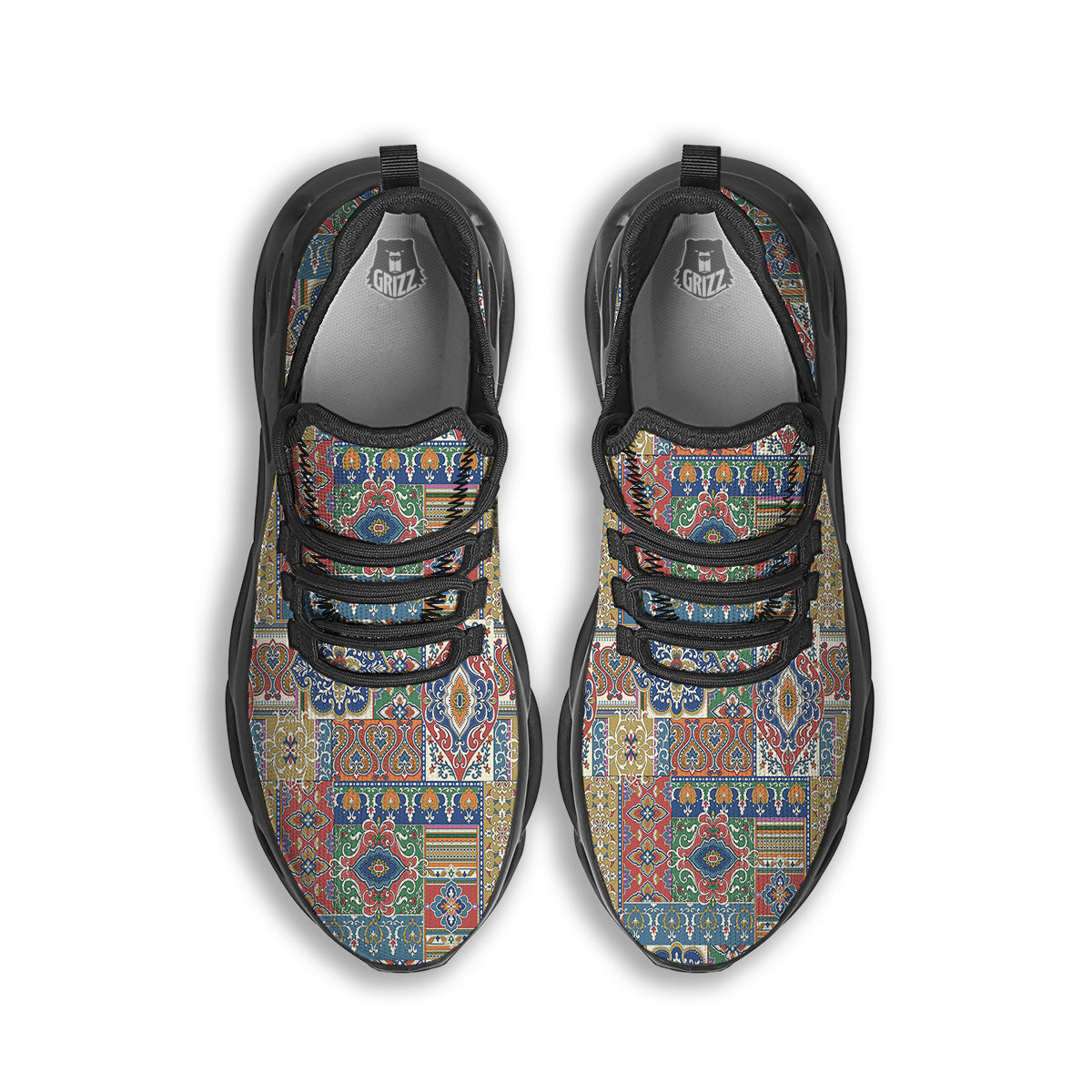 Patchwork Damask Vintage Print Pattern Black Running Shoes-grizzshop