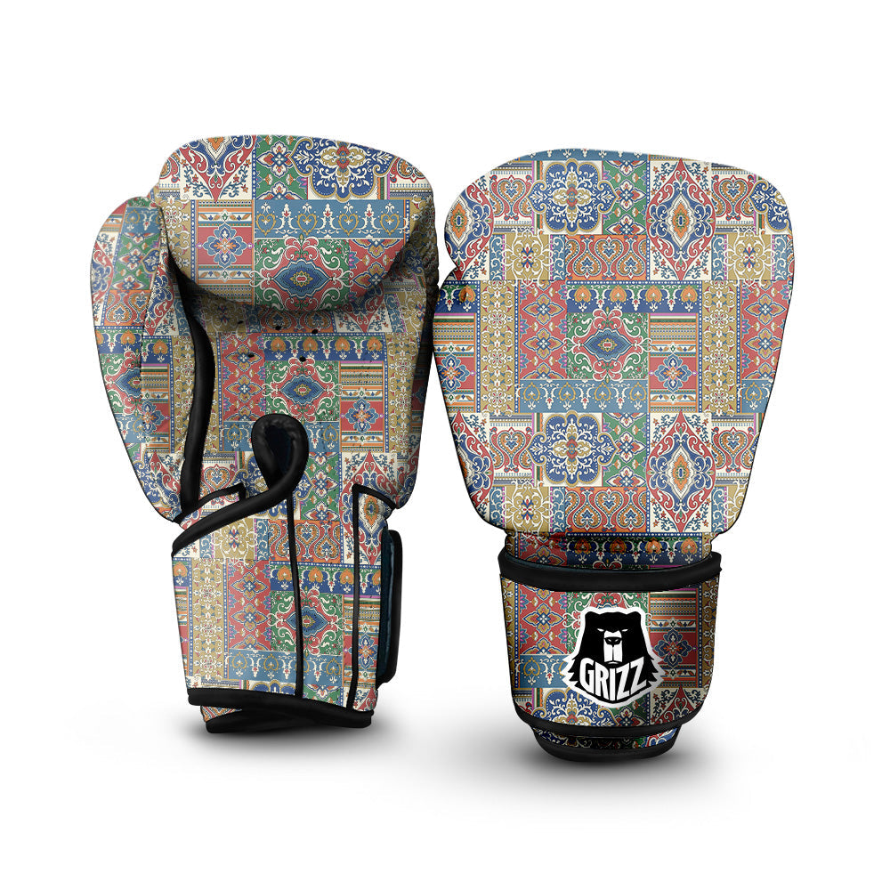 Patchwork Damask Vintage Print Pattern Boxing Gloves-grizzshop