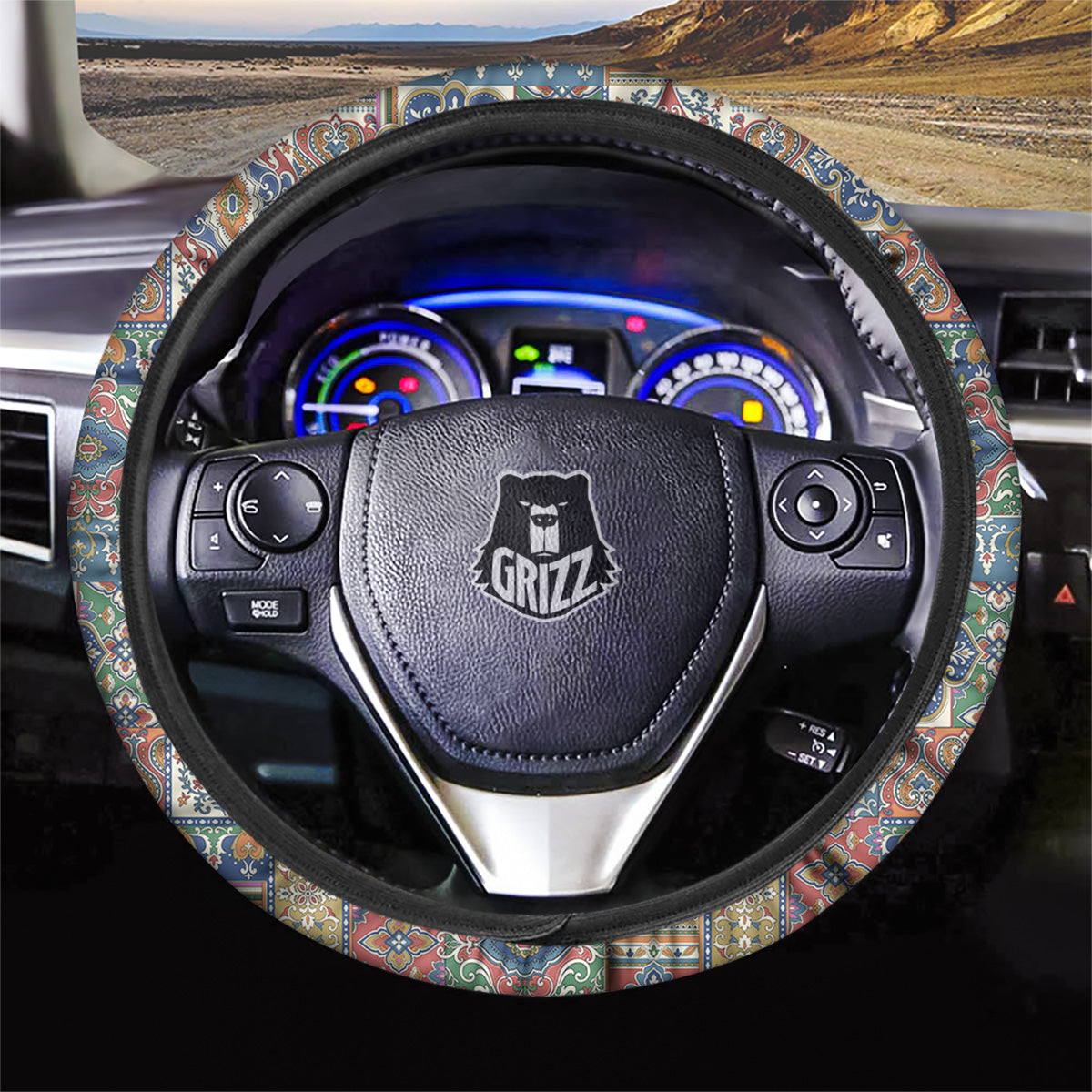 Patchwork Damask Vintage Print Pattern Car Steering Wheel Cover-grizzshop