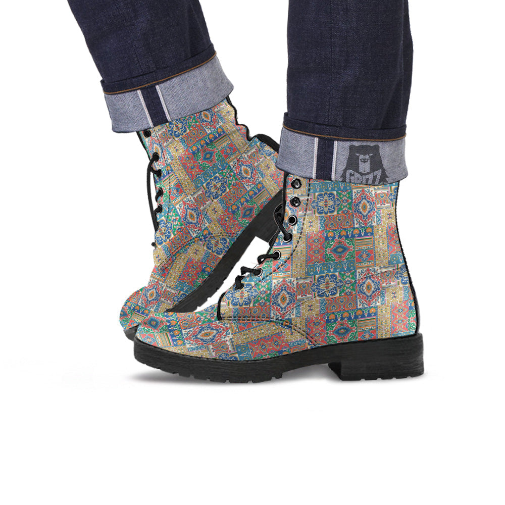 Patchwork Damask Vintage Print Pattern Leather Boots-grizzshop