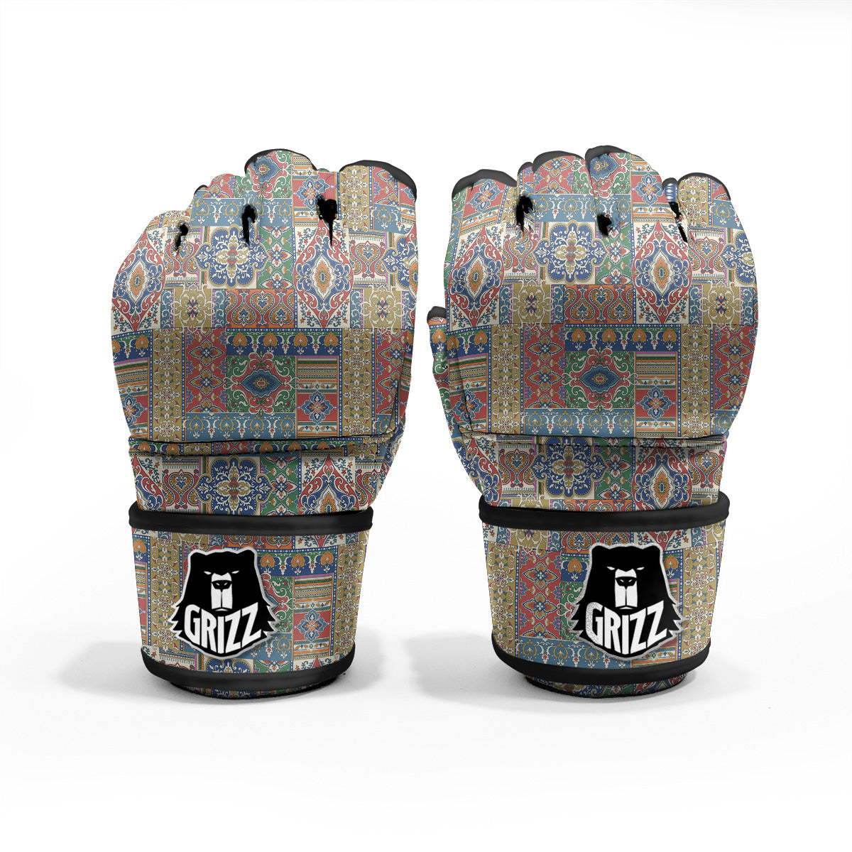 Patchwork Damask Vintage Print Pattern MMA Gloves-grizzshop