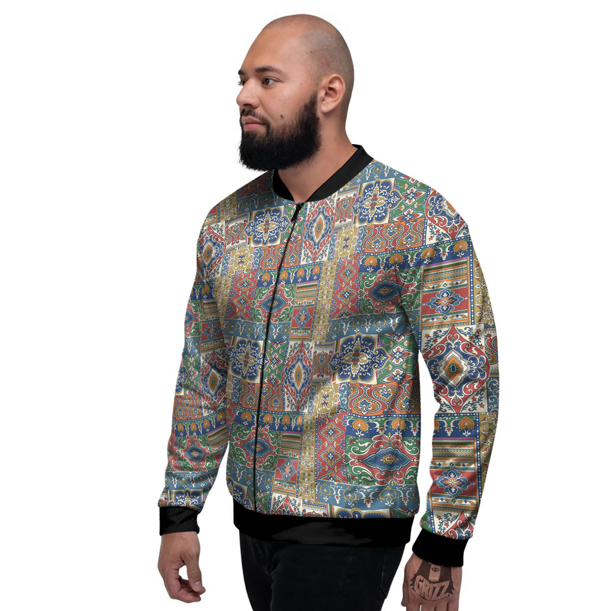 Patchwork Damask Vintage Print Pattern Men's Bomber Jacket-grizzshop
