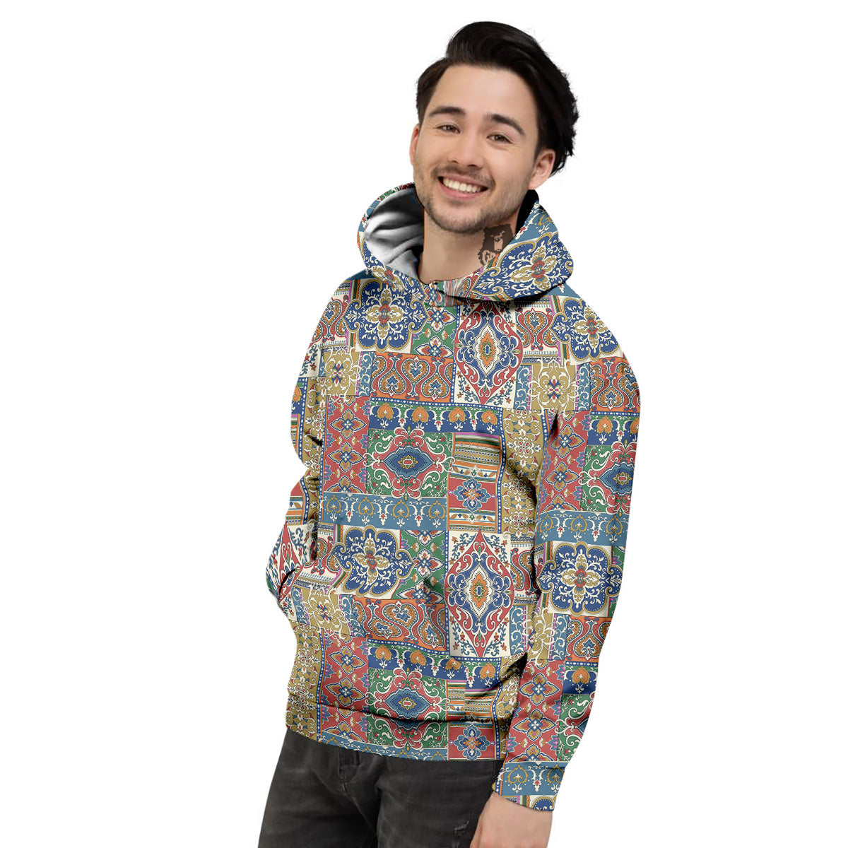 Patchwork Damask Vintage Print Pattern Men's Hoodie-grizzshop