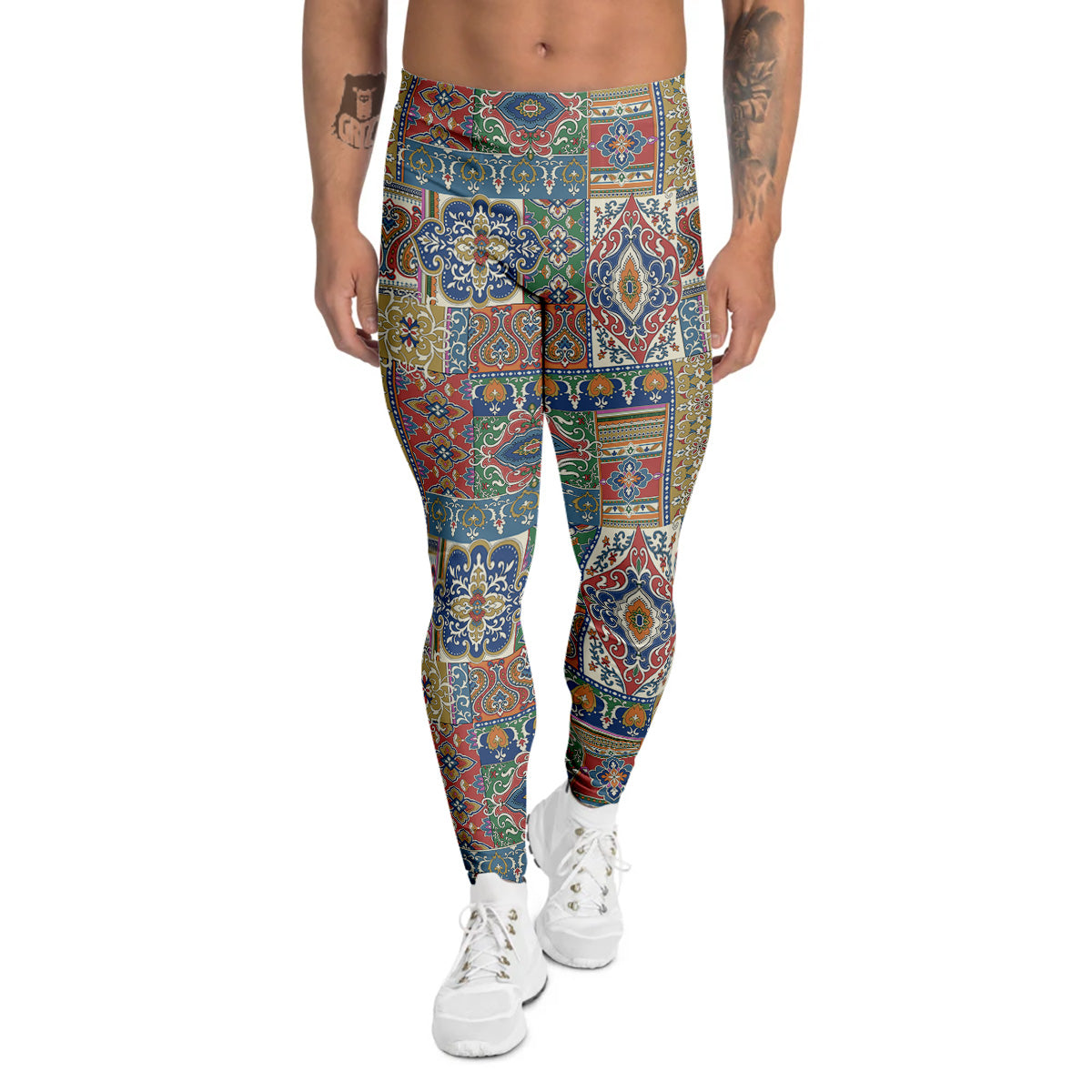 Patchwork Damask Vintage Print Pattern Men's Leggings-grizzshop