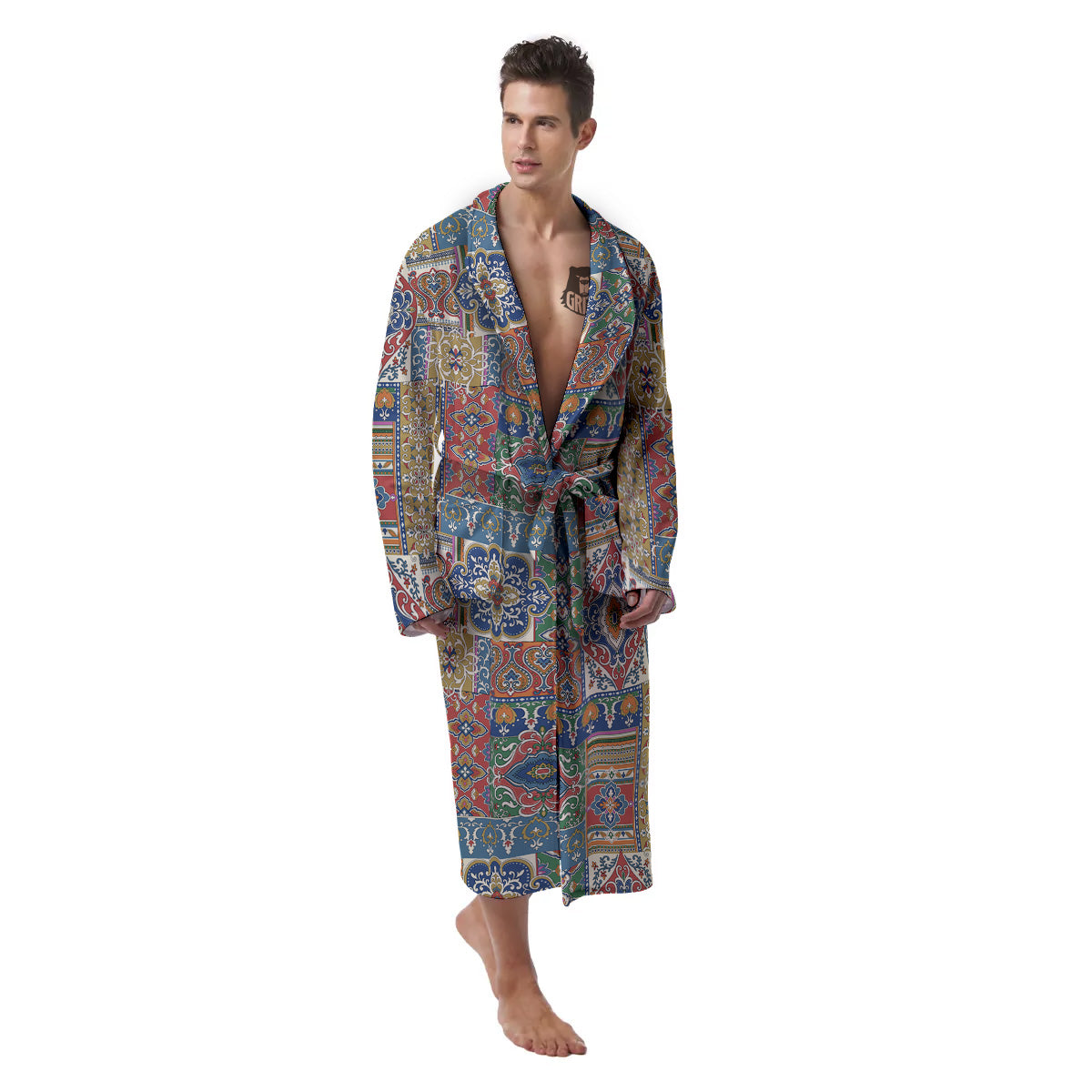 Patchwork Damask Vintage Print Pattern Men's Robe-grizzshop