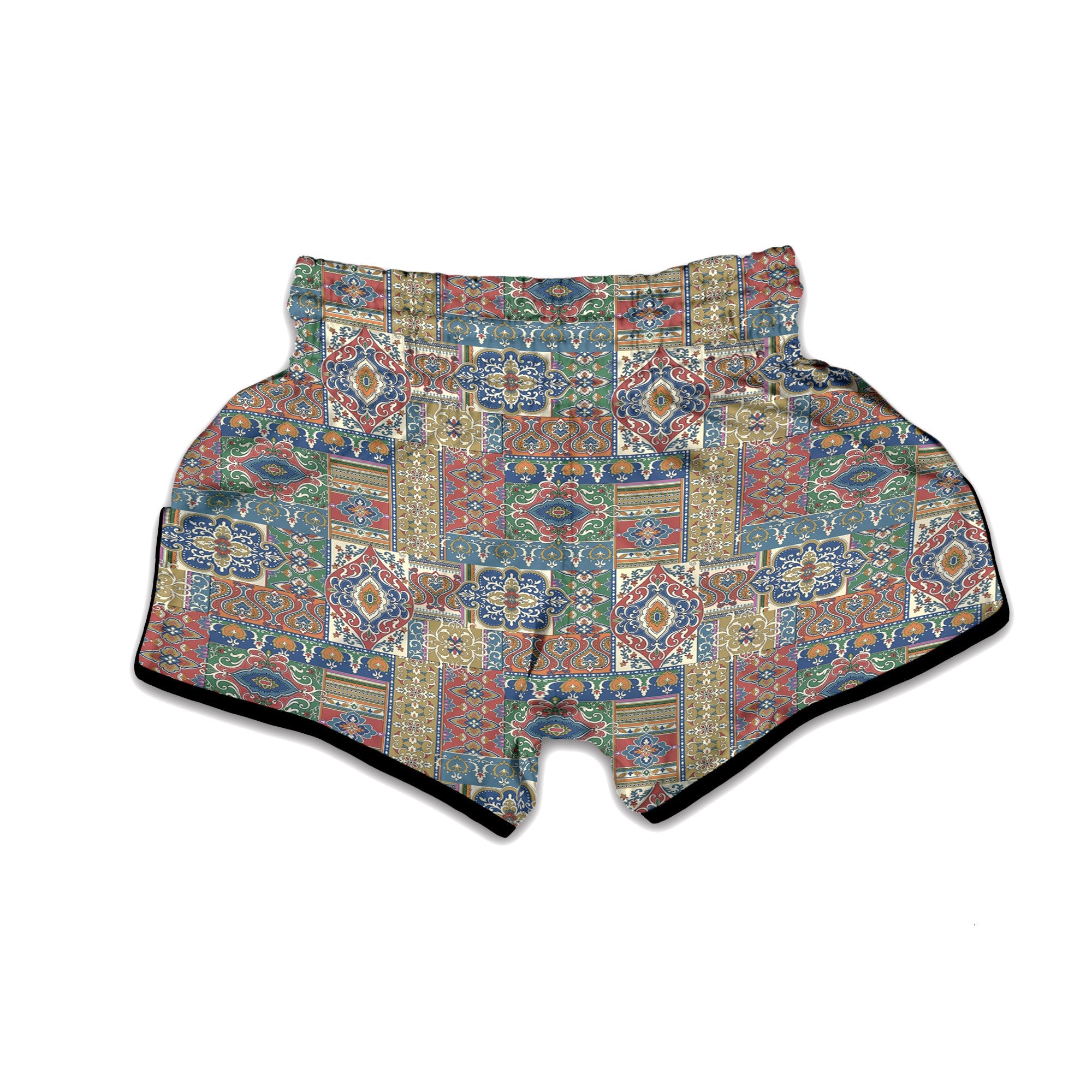 Patchwork Damask Vintage Print Pattern Muay Thai Boxing Shorts-grizzshop