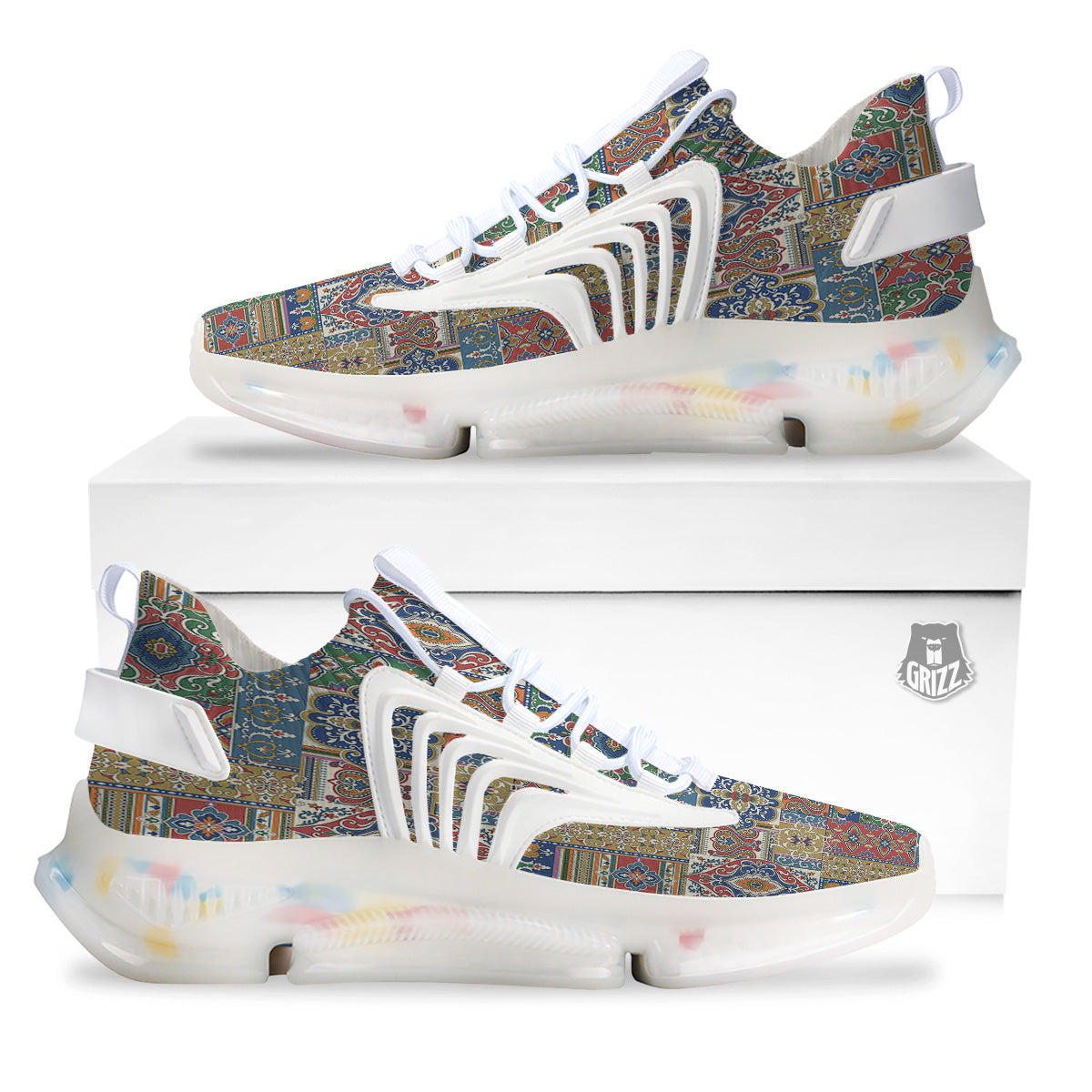 Patchwork Damask Vintage Print Pattern White Gym Shoes-grizzshop