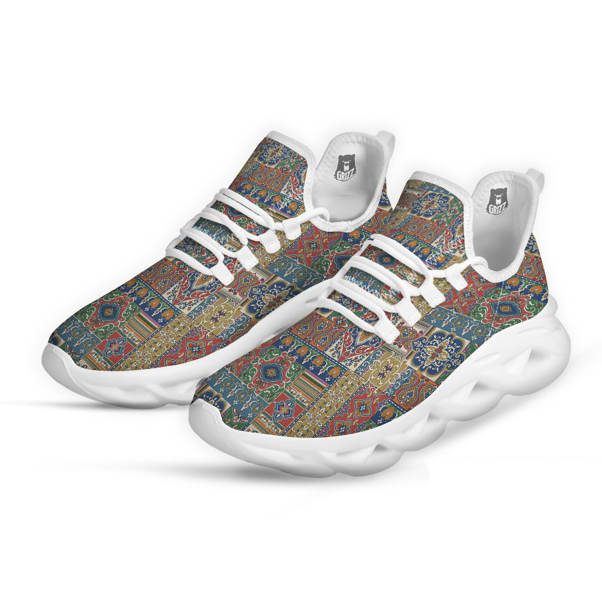 Patchwork Damask Vintage Print Pattern White Running Shoes-grizzshop