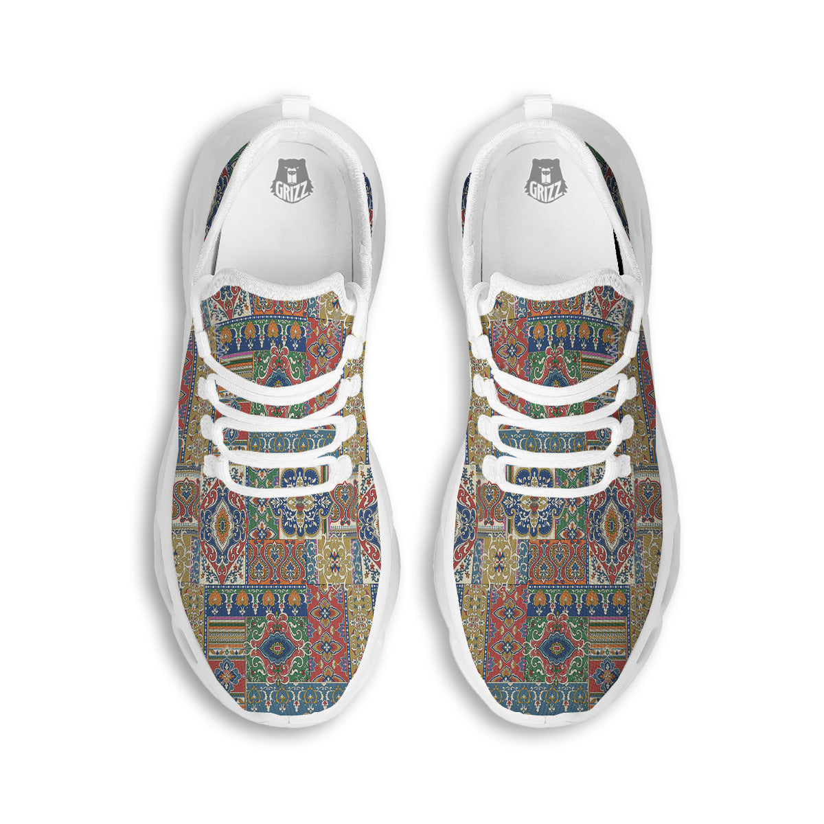 Patchwork Damask Vintage Print Pattern White Running Shoes-grizzshop