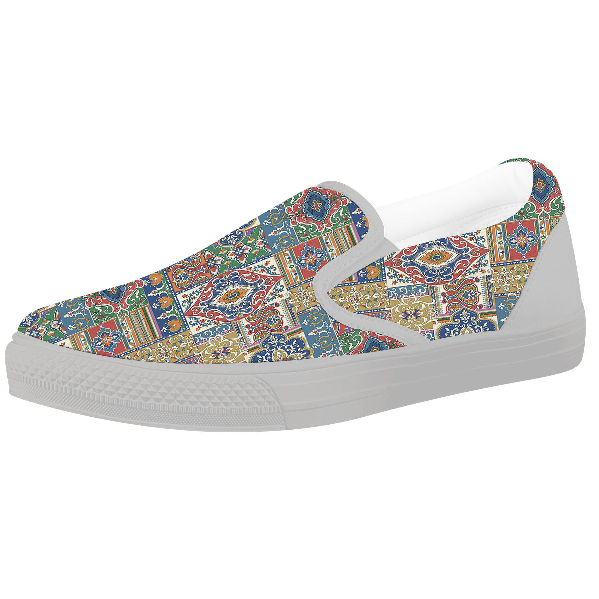 Patchwork Damask Vintage Print Pattern White Slip On Shoes-grizzshop