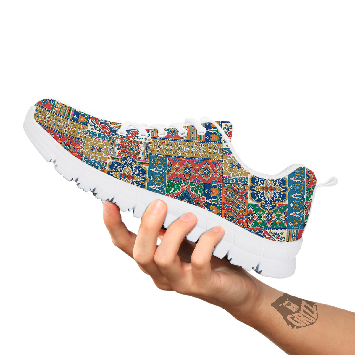 Patchwork Damask Vintage Print Pattern White Sneaker-grizzshop