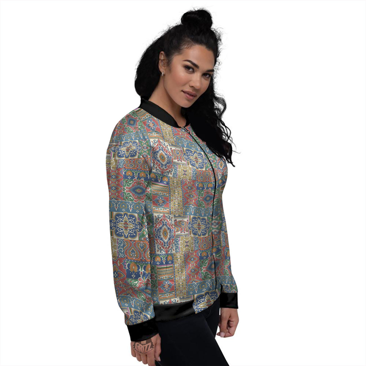 Patchwork Damask Vintage Print Pattern Women's Bomber Jacket-grizzshop