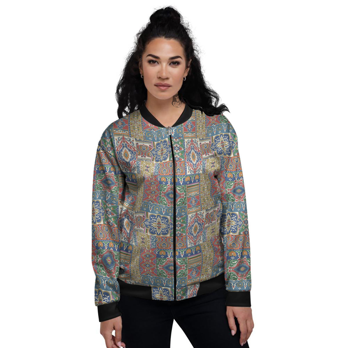 Patchwork Damask Vintage Print Pattern Women's Bomber Jacket-grizzshop