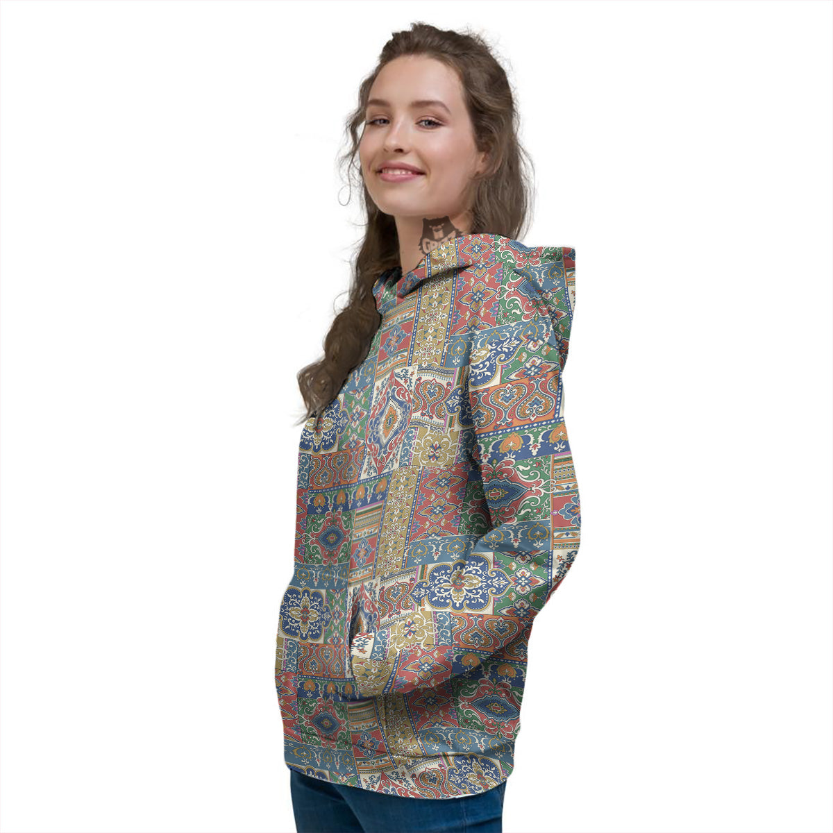 Patchwork Damask Vintage Print Pattern Women's Hoodie-grizzshop