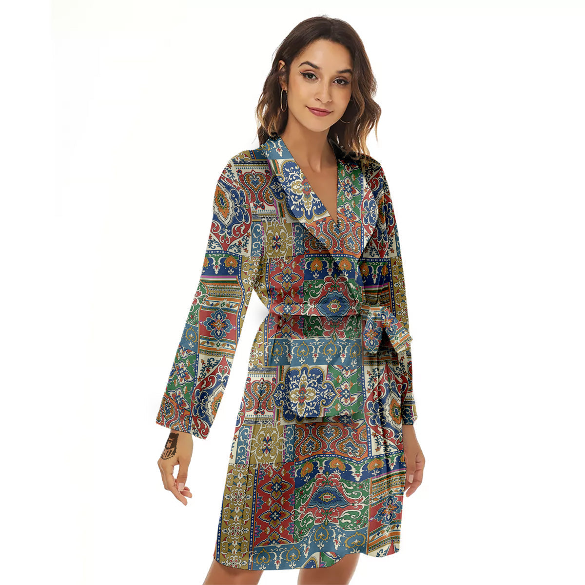 Patchwork Damask Vintage Print Pattern Women's Robe-grizzshop