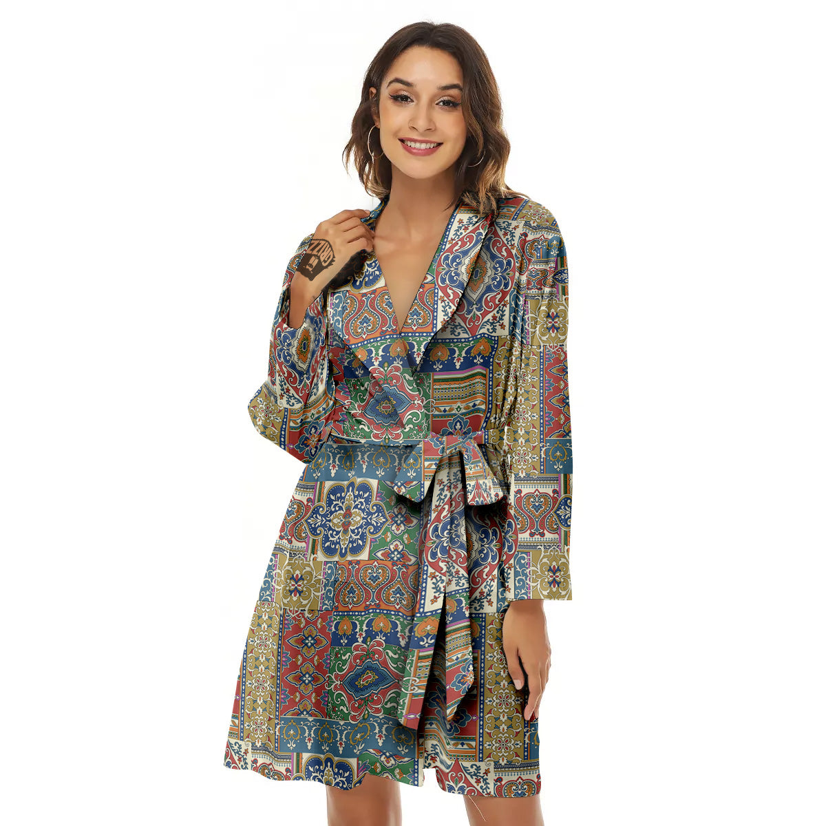 Patchwork Damask Vintage Print Pattern Women's Robe-grizzshop