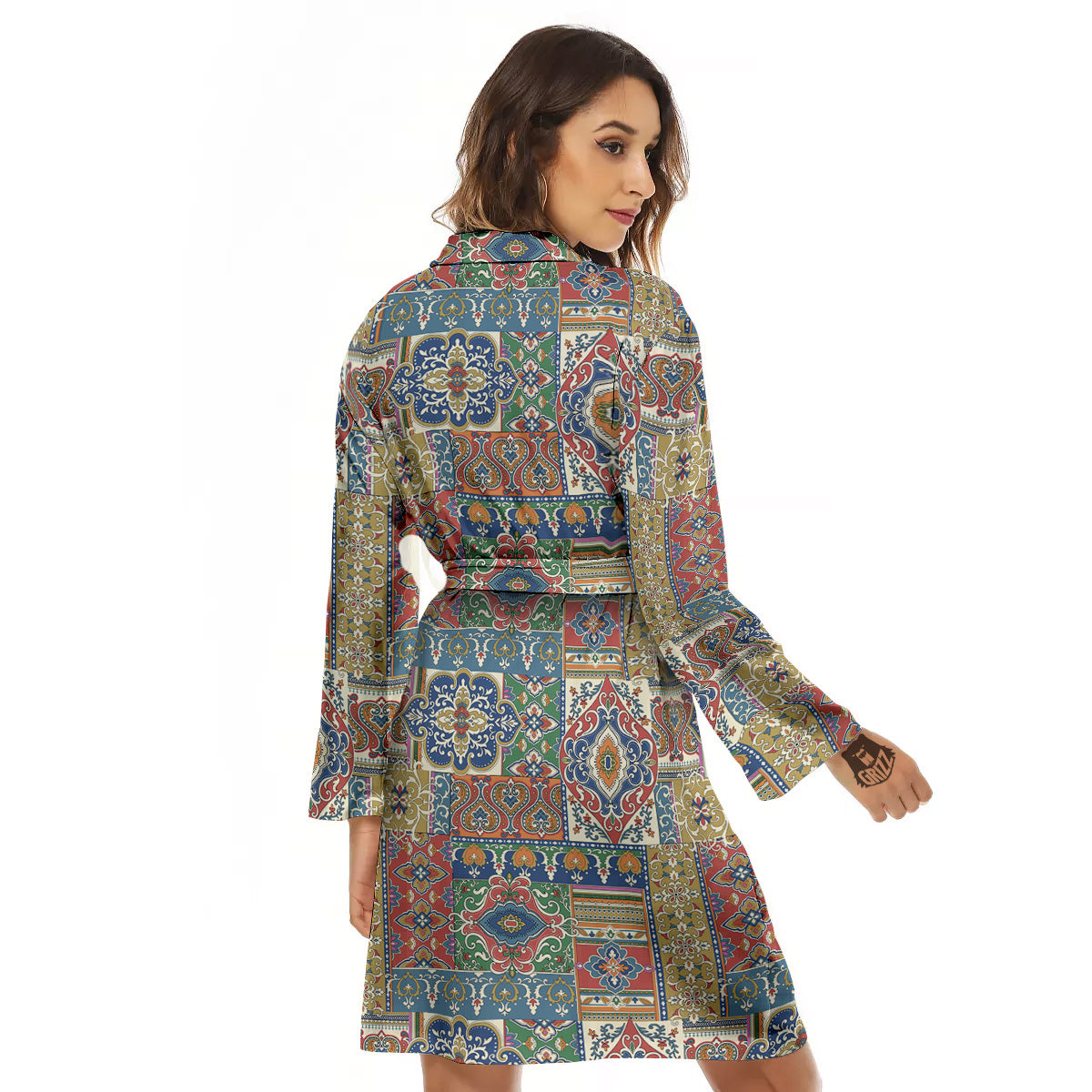 Patchwork Damask Vintage Print Pattern Women's Robe-grizzshop