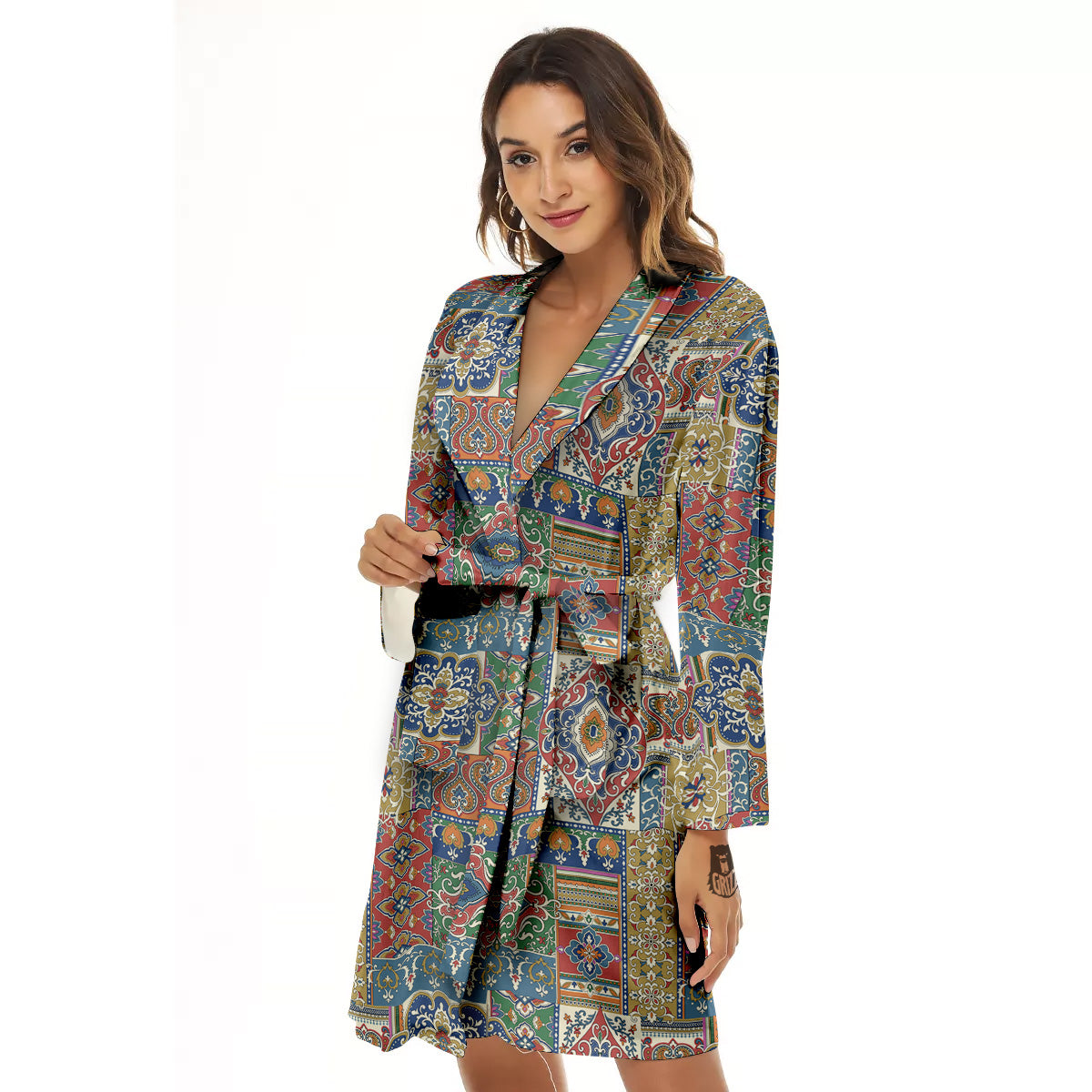 Patchwork Damask Vintage Print Pattern Women's Robe-grizzshop