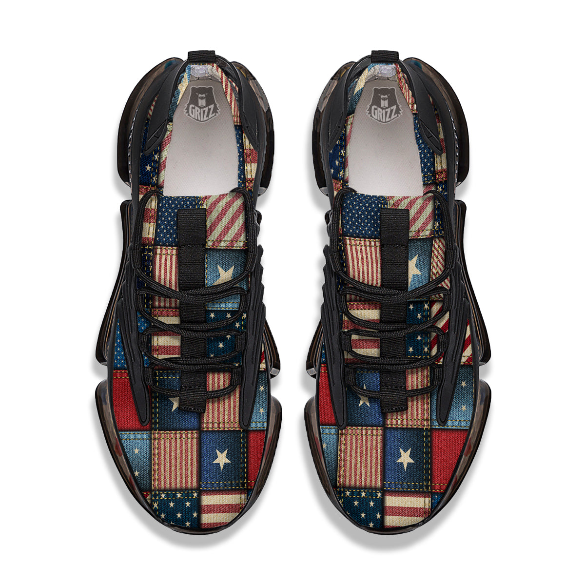 Patchwork Denim American Print Pattern Black Gym Shoes-grizzshop