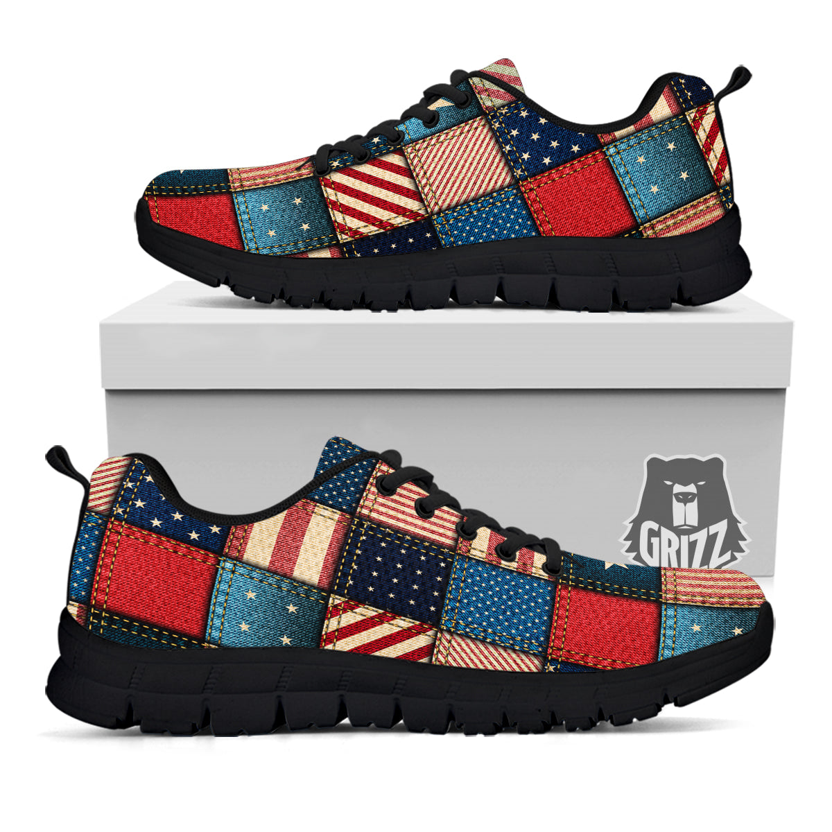 Patchwork Denim American Print Pattern Black Sneaker-grizzshop