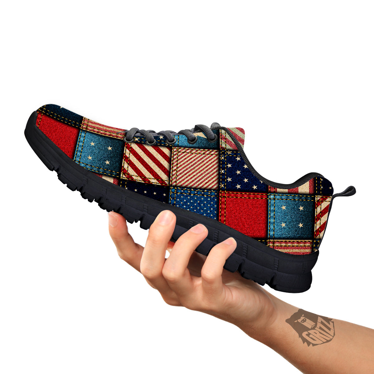 Patchwork Denim American Print Pattern Black Sneaker-grizzshop