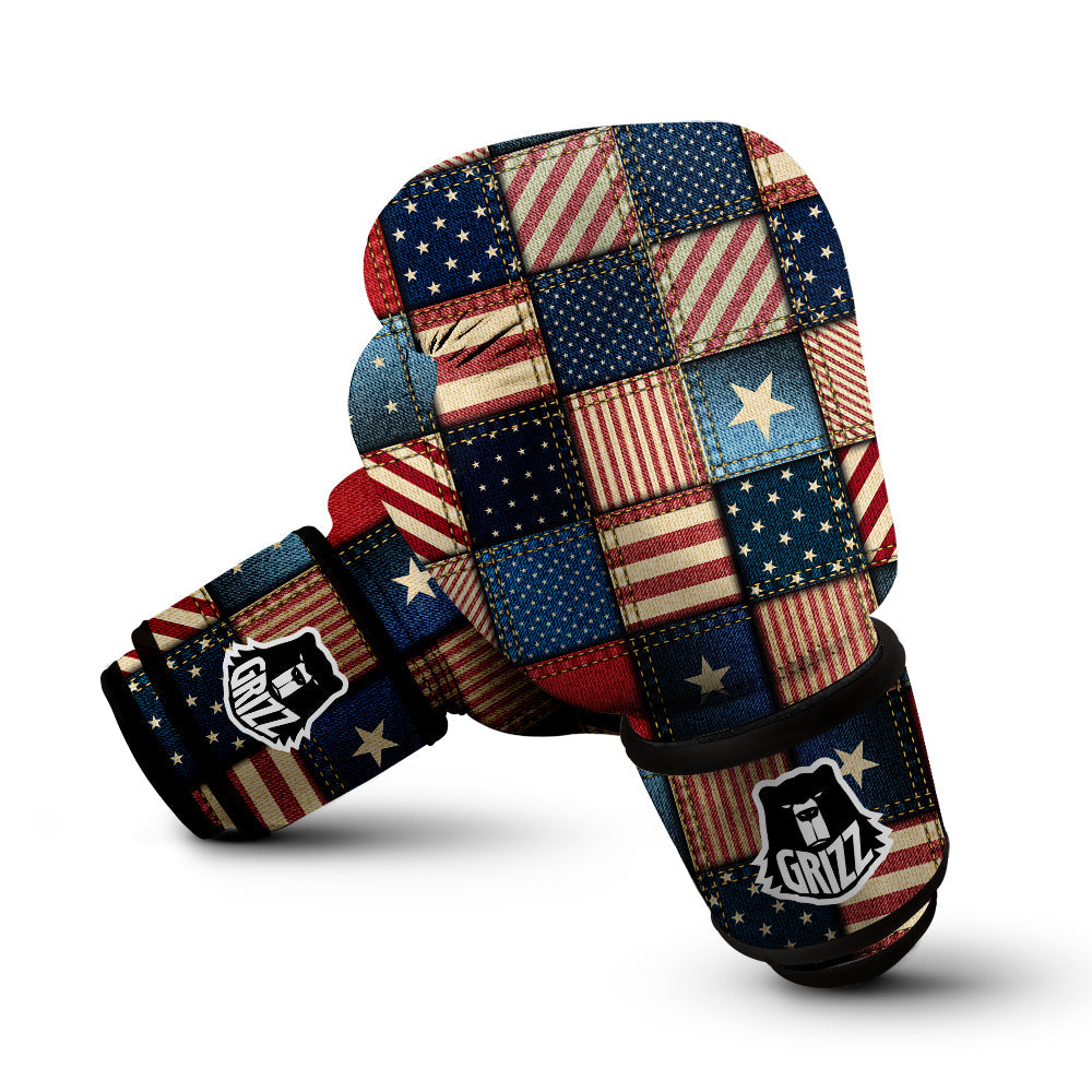 Patchwork Denim American Print Pattern Boxing Gloves-grizzshop