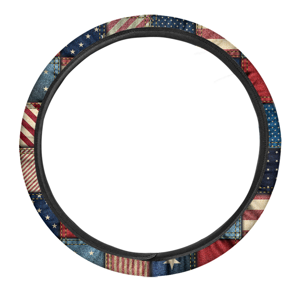 Patchwork Denim American Print Pattern Car Steering Wheel Cover-grizzshop