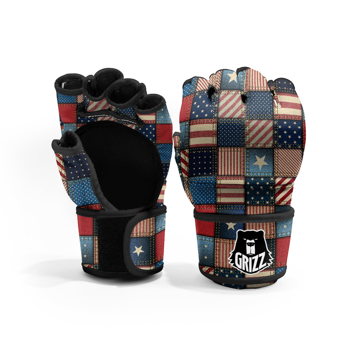 Patchwork Denim American Print Pattern MMA Gloves-grizzshop