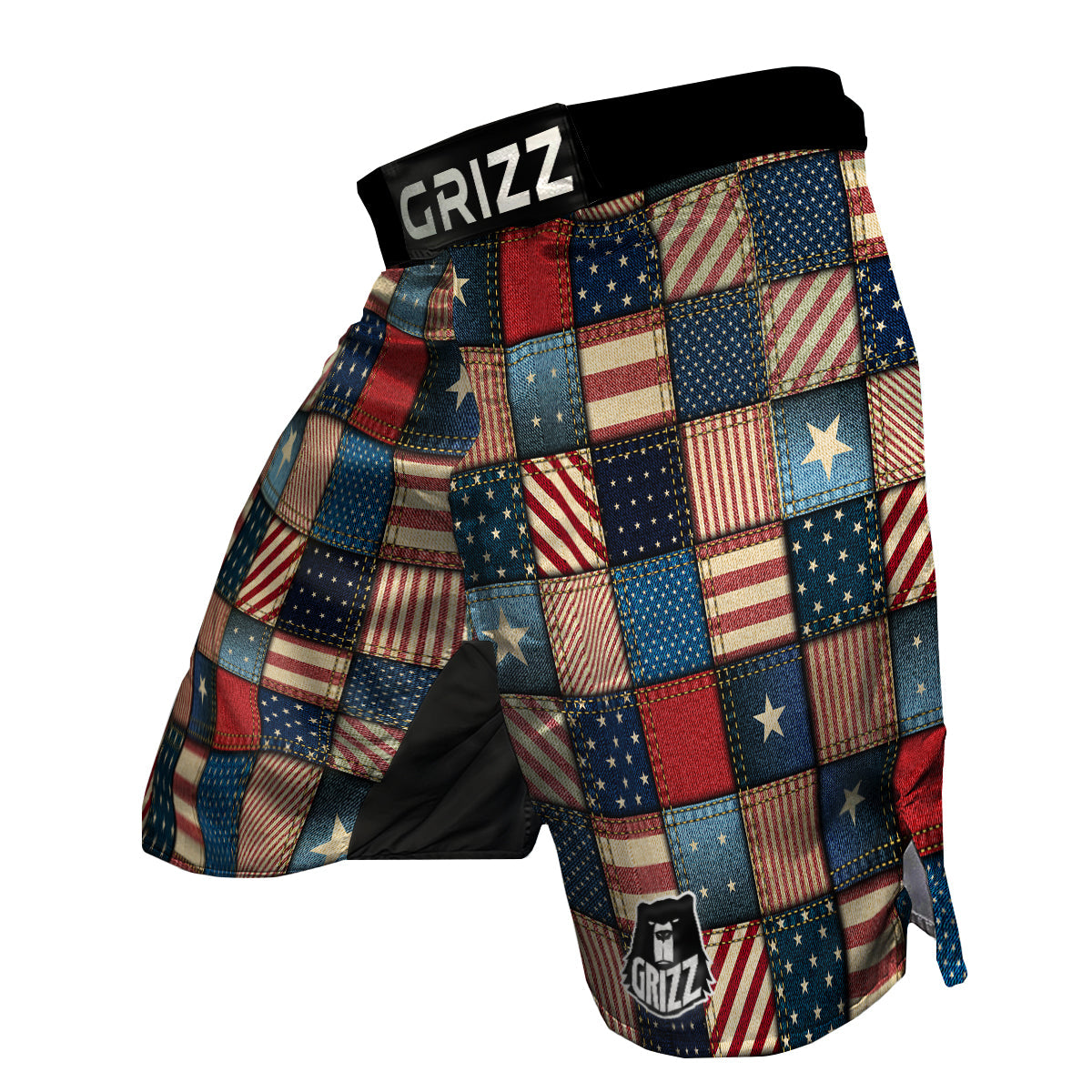 Patchwork Denim American Print Pattern MMA Shorts-grizzshop