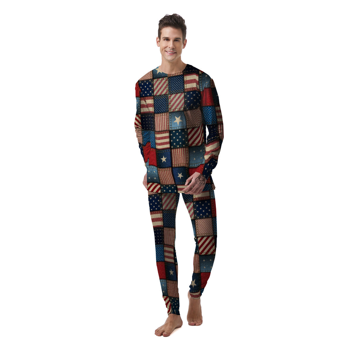 Patchwork Denim American Print Pattern Men's Pajamas-grizzshop