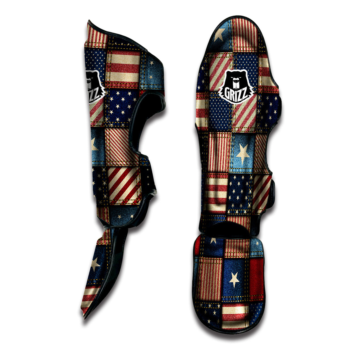 Patchwork Denim American Print Pattern Muay Thai Shin Guards-grizzshop