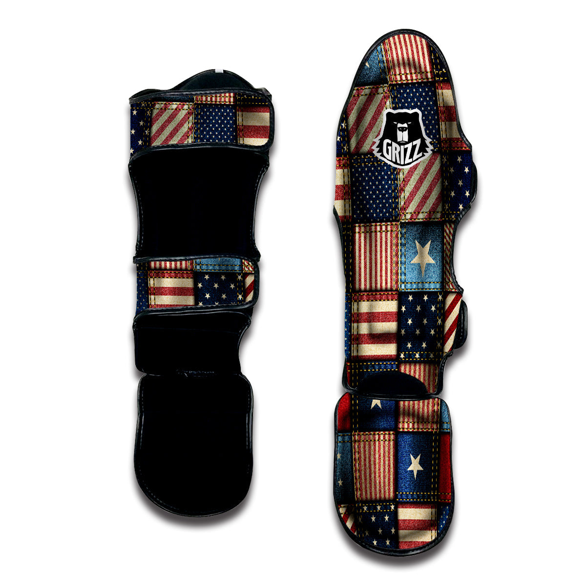 Patchwork Denim American Print Pattern Muay Thai Shin Guards-grizzshop