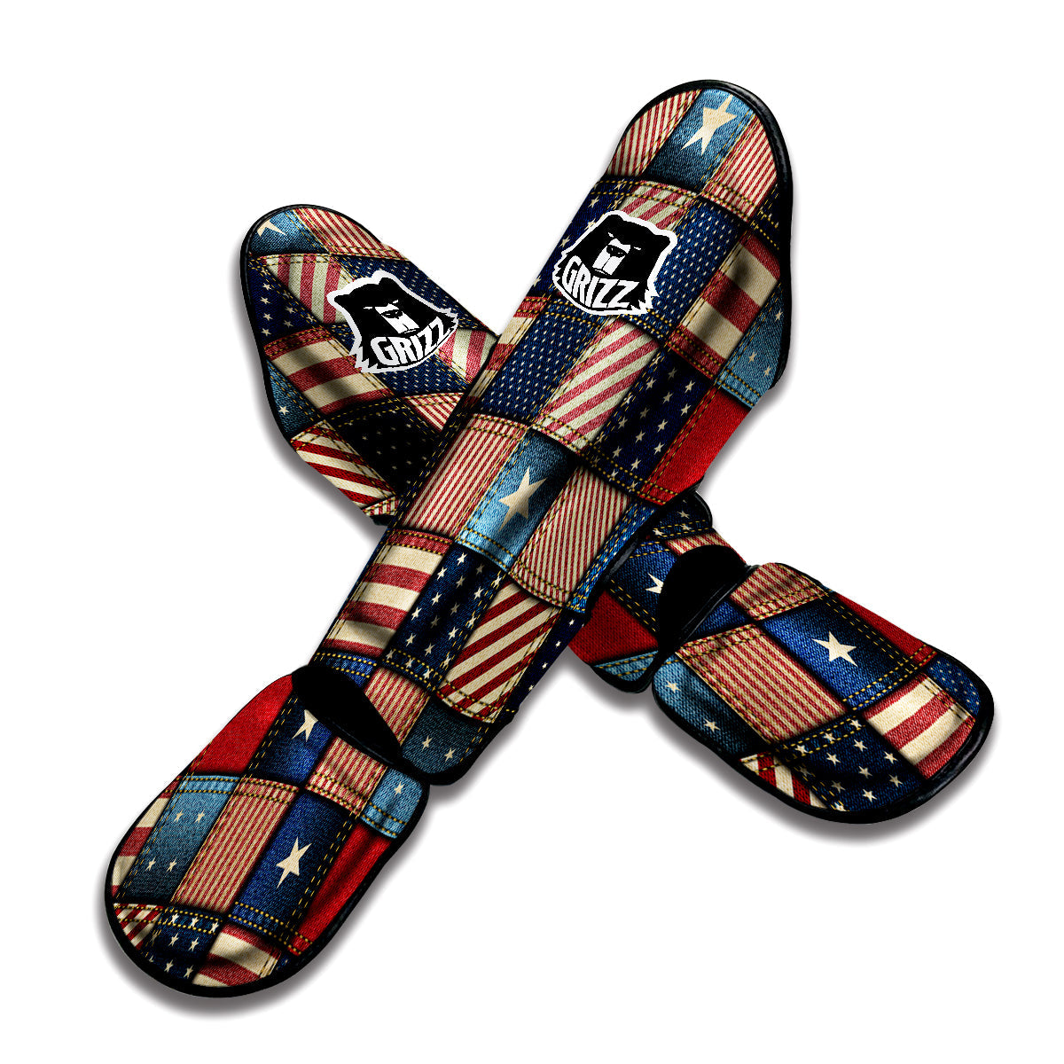 Patchwork Denim American Print Pattern Muay Thai Shin Guards-grizzshop