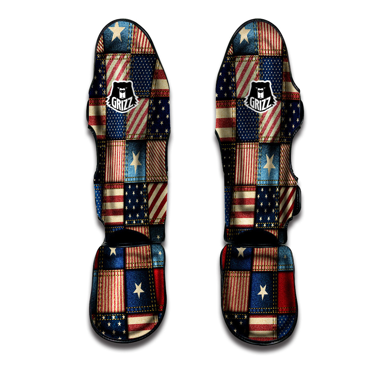 Patchwork Denim American Print Pattern Muay Thai Shin Guards-grizzshop