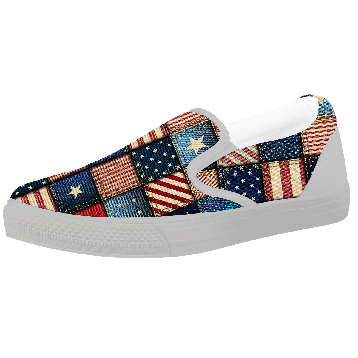 Patchwork Denim American Print Pattern White Slip On Shoes-grizzshop