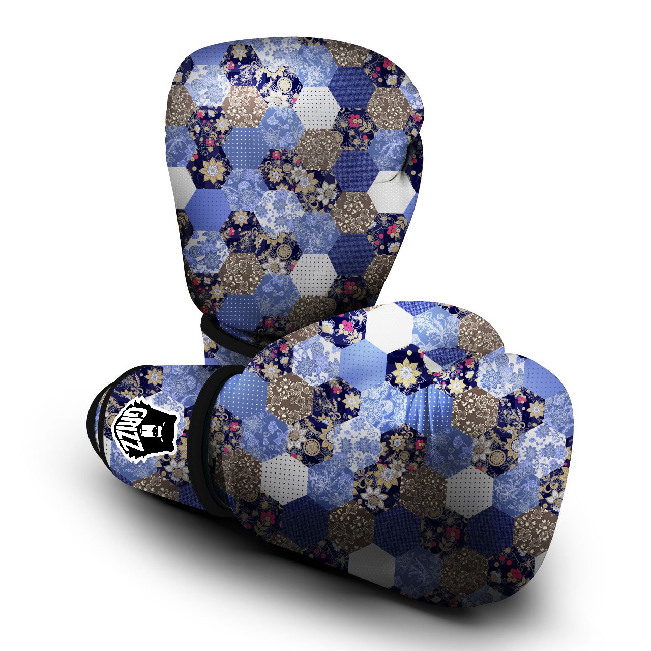 Patchwork Denim And Plaid Print Pattern Boxing Gloves-grizzshop