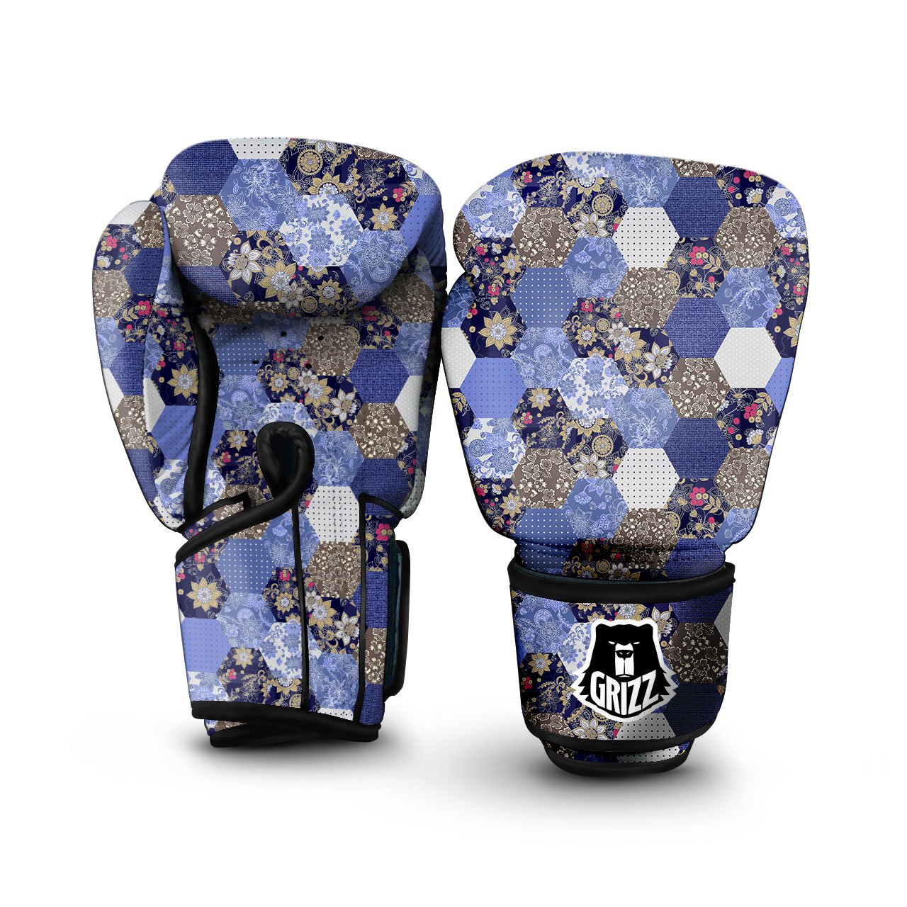 Patchwork Denim And Plaid Print Pattern Boxing Gloves-grizzshop