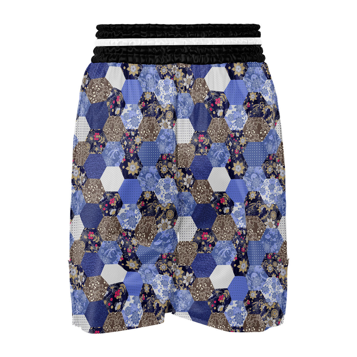 Patchwork Denim And Plaid Print Pattern Boxing Shorts-grizzshop