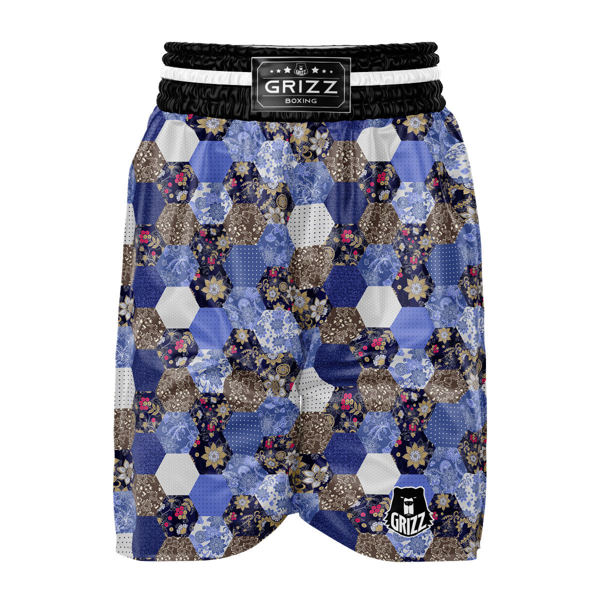 Patchwork Denim And Plaid Print Pattern Boxing Shorts-grizzshop