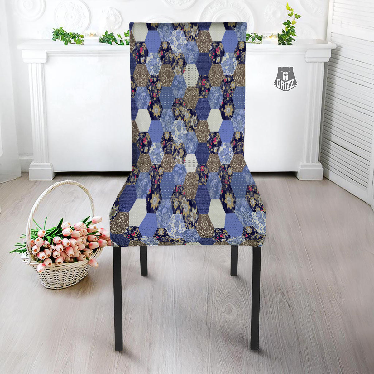 Patchwork Denim And Plaid Print Pattern Dining Chair Slipcover-grizzshop