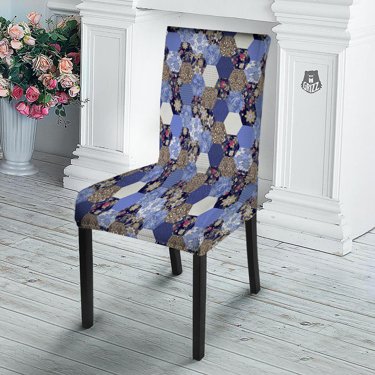 Patchwork Denim And Plaid Print Pattern Dining Chair Slipcover-grizzshop