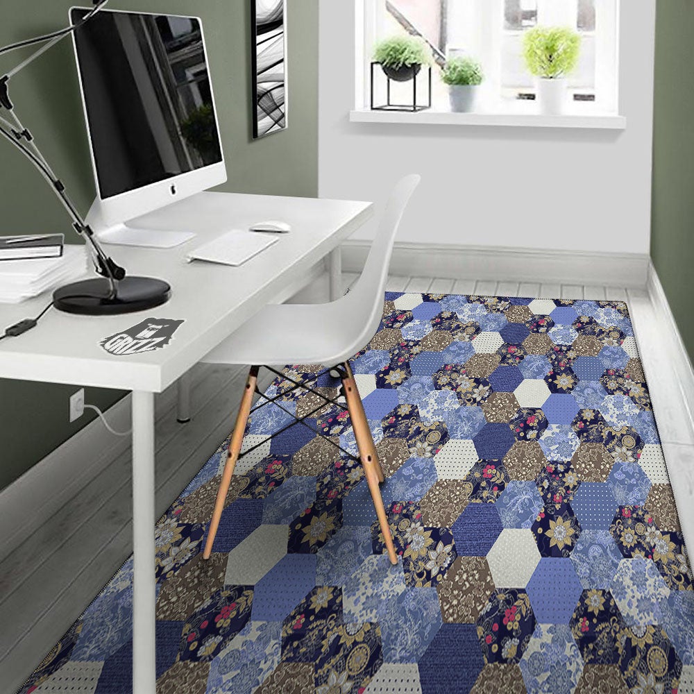 Patchwork Denim And Plaid Print Pattern Floor Mat-grizzshop