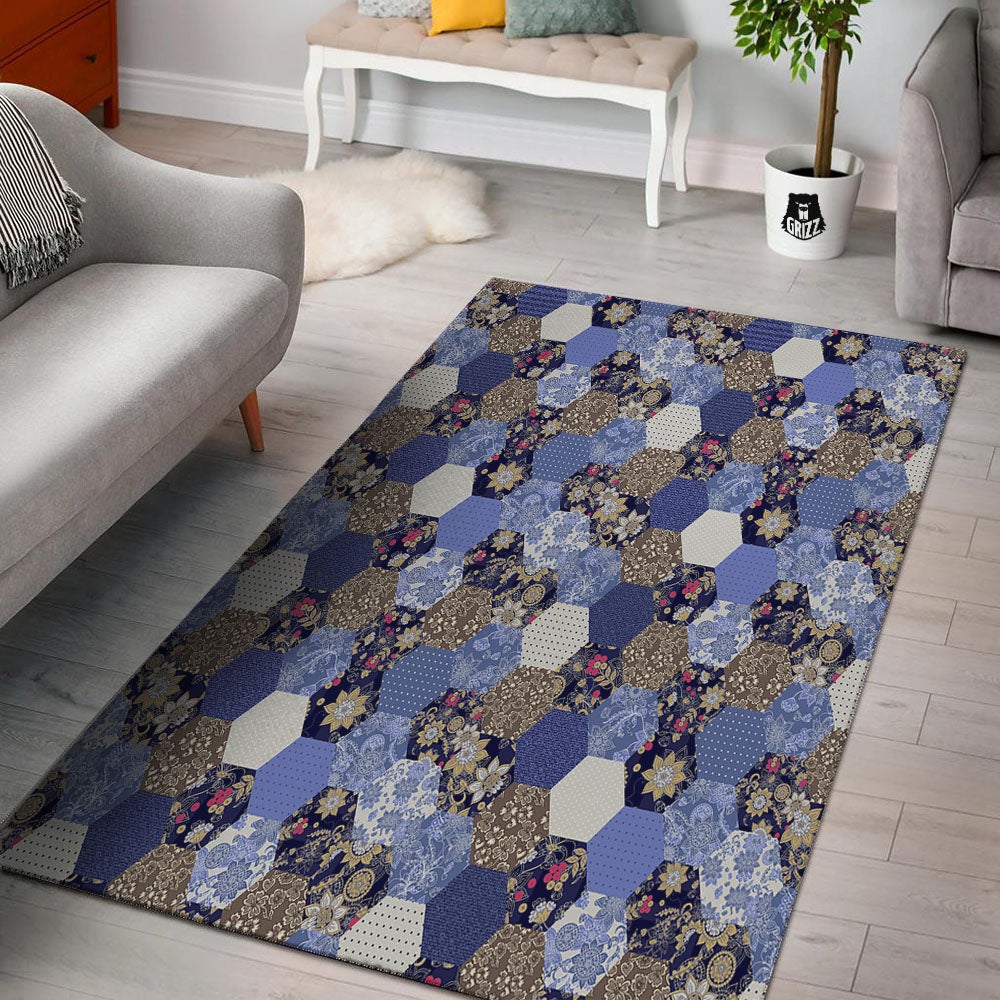 Patchwork Denim And Plaid Print Pattern Floor Mat-grizzshop