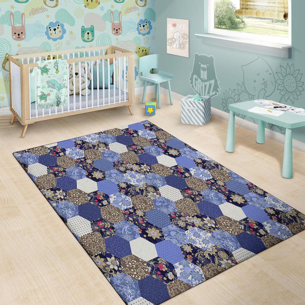 Patchwork Denim And Plaid Print Pattern Floor Mat-grizzshop