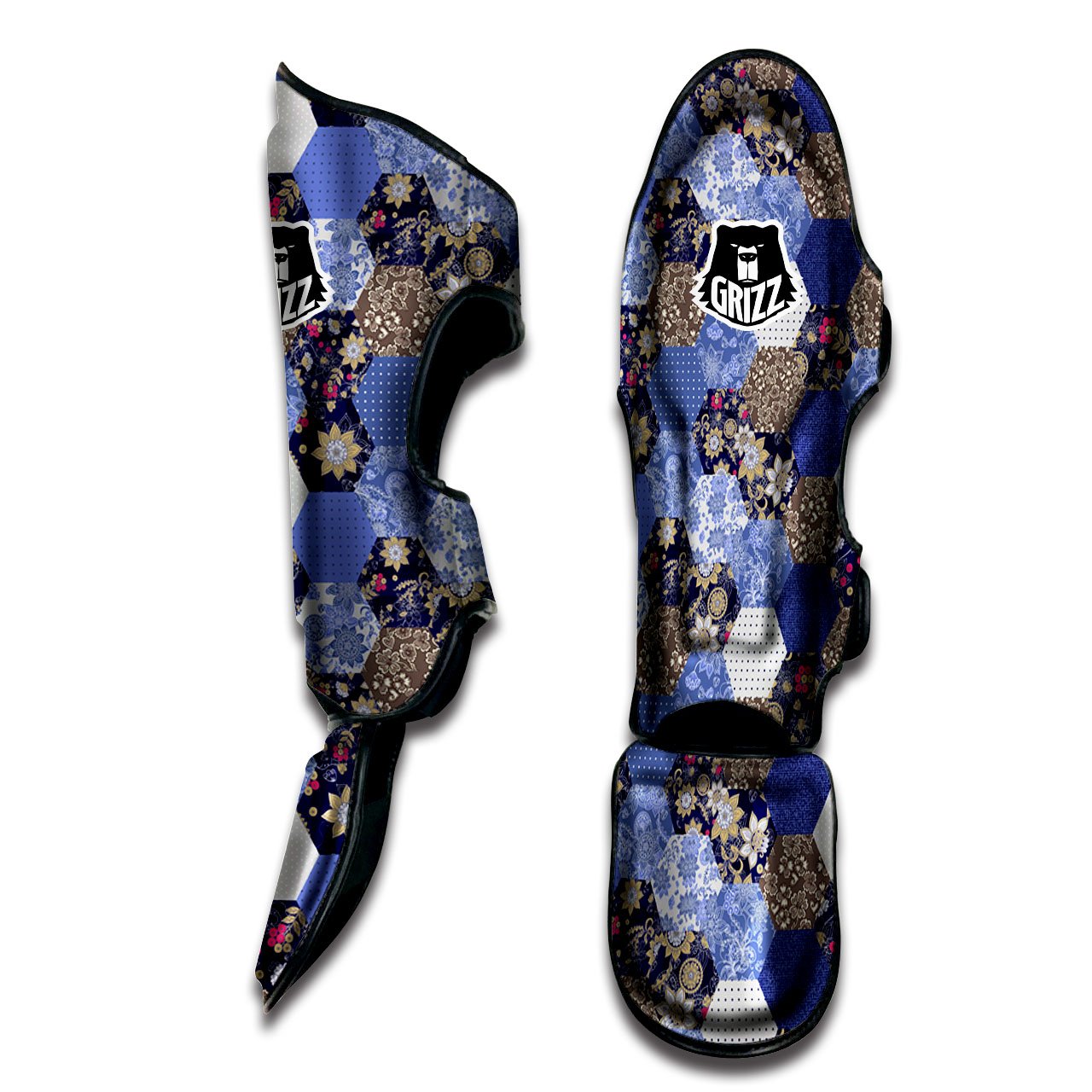 Patchwork Denim And Plaid Print Pattern Muay Thai Shin Guards-grizzshop