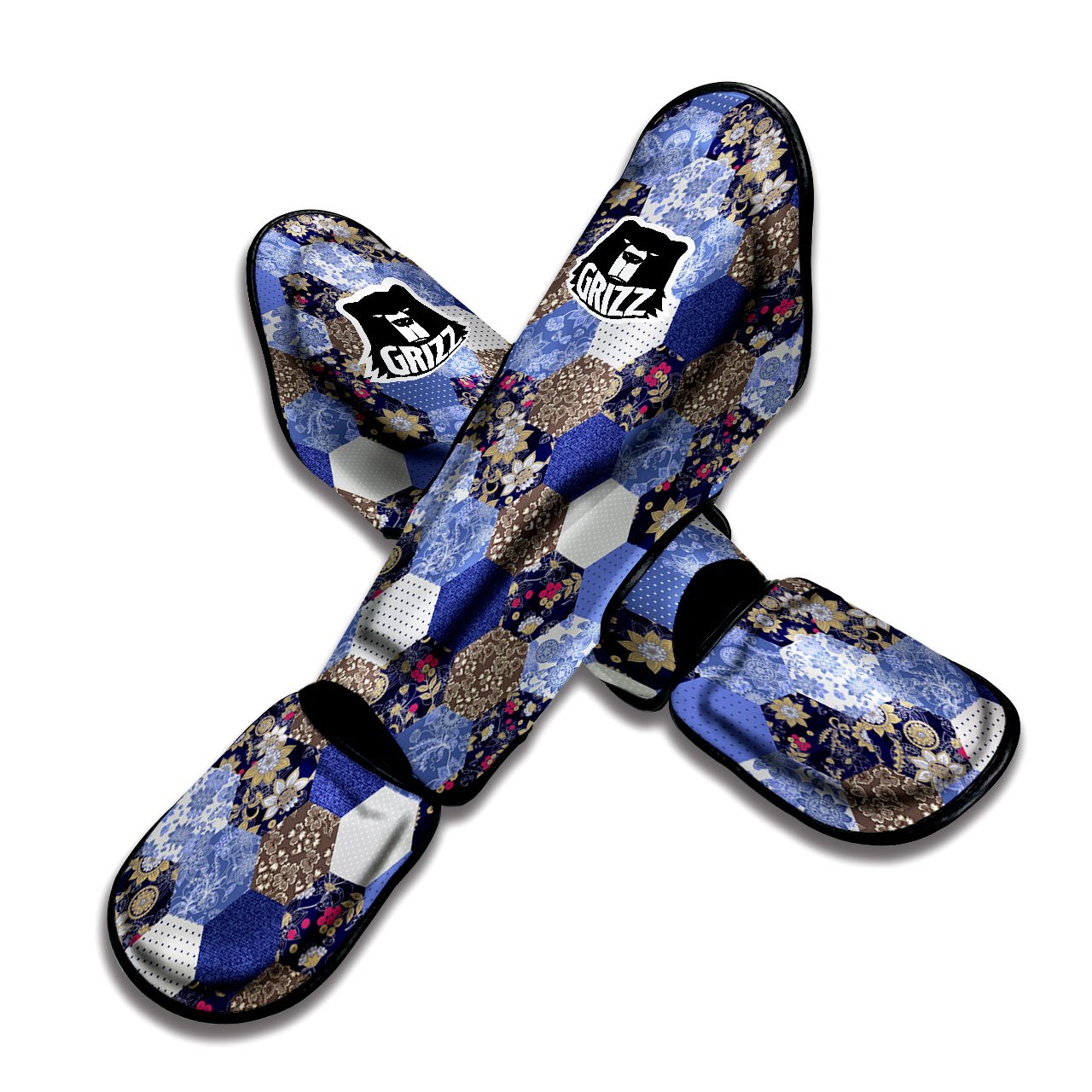 Patchwork Denim And Plaid Print Pattern Muay Thai Shin Guards-grizzshop