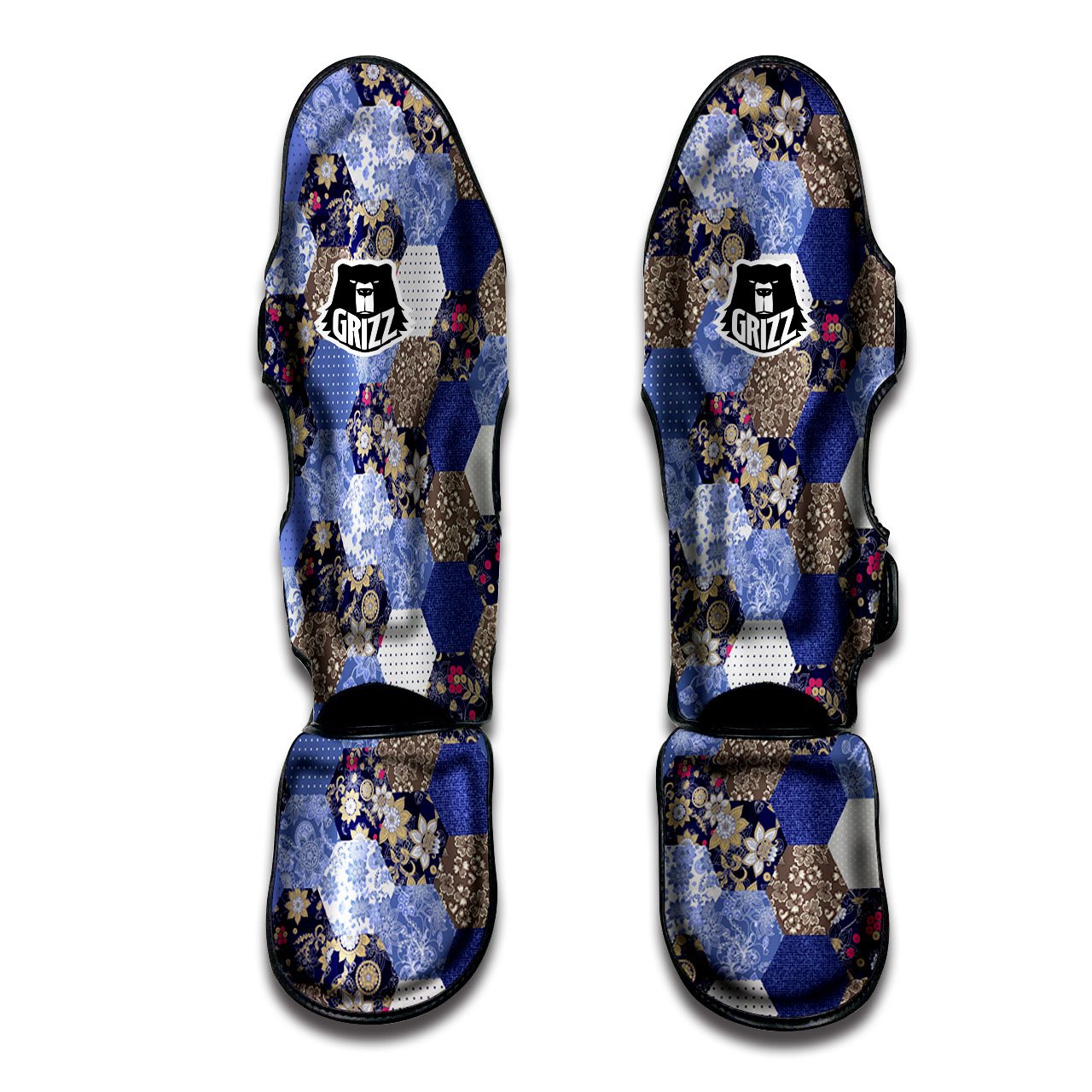 Patchwork Denim And Plaid Print Pattern Muay Thai Shin Guards-grizzshop