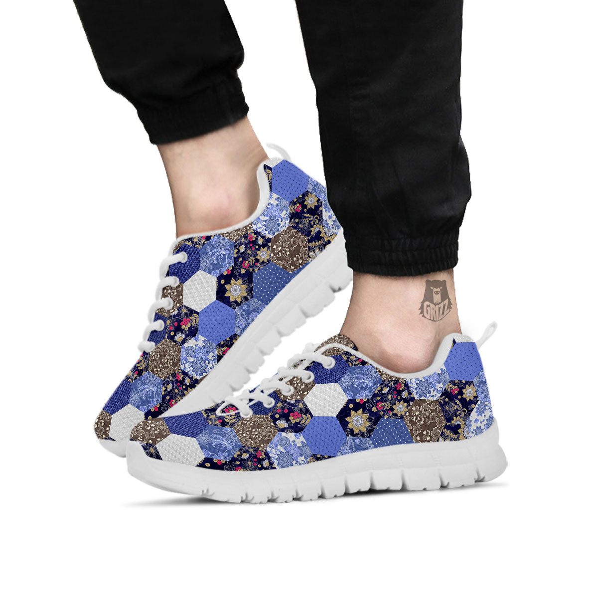 Patchwork Denim And Plaid Print Pattern White Sneaker-grizzshop