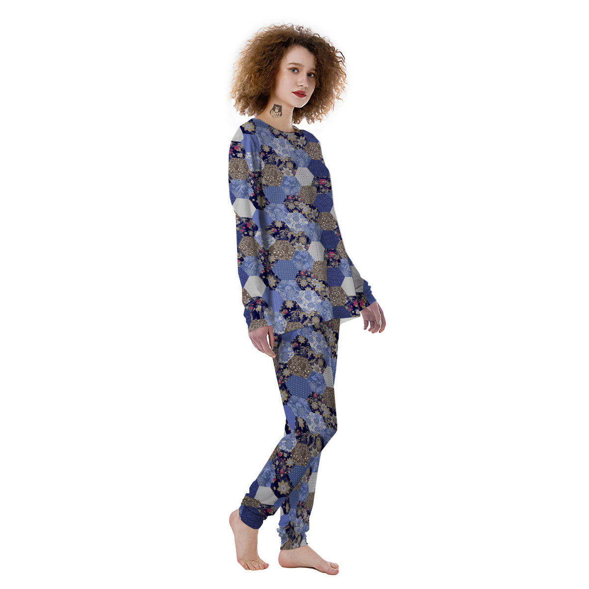 Patchwork Denim And Plaid Print Pattern Women's Pajamas-grizzshop